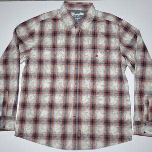 Wrangler Retro Premium Mens Red and Gray Checkered Long Sleeve Shirt Size XL